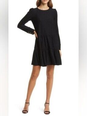 Lilly Pulitzer Arlette Cozy Knit Swiss Dot Mini Swing Dress Black Size S